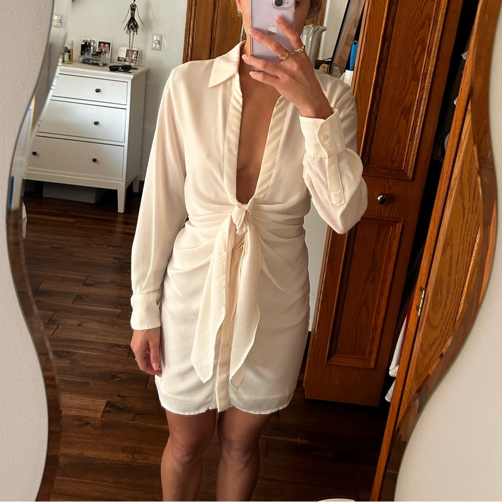 white bow dress with sleeves